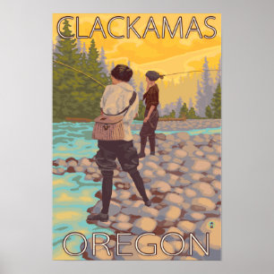 Póster Mulheres voam pescando - Clackamas, Oregon