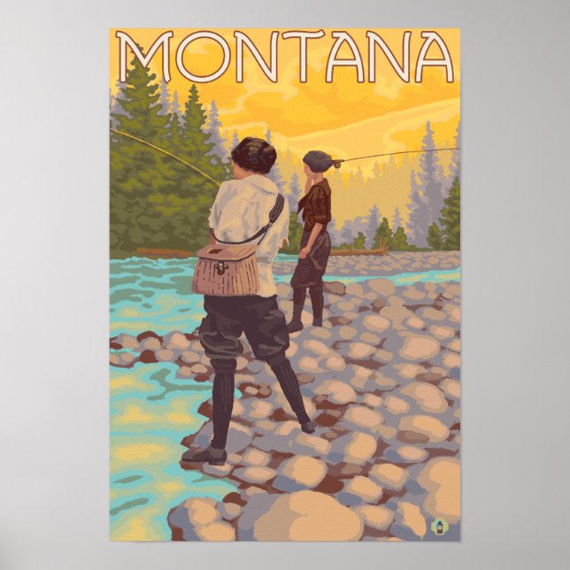 Póster Mulheres voam pescando em Montana (Frente)