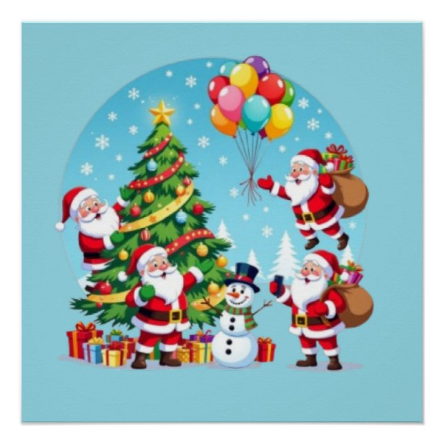 Póster **“Multi-Santa Christmas Fun – 3D Cartoon Transpar (Frente)