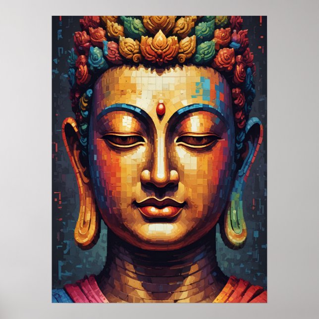 Poster Multicolor Pixel Modern Art Buddha (Frente)
