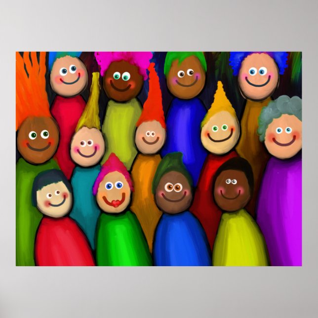 Póster Multidão Diversa de Pintura de Pessoas (Frente)