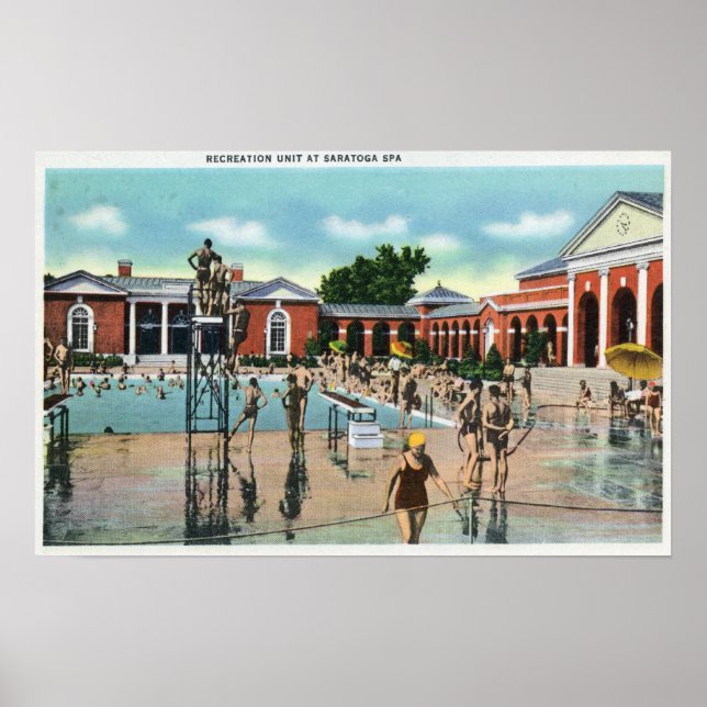 Poster Multidões em Saratoga Spa Nadando Piscina (Frente)