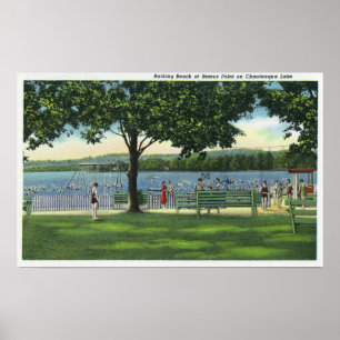 Póster Multidões na praia e no parque em Chautauqua