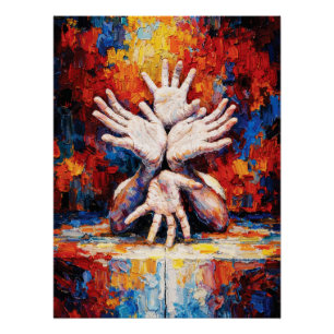 Póster Múltiplas Mãos Erguendo-se para Cima Abstrato Expr