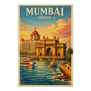 Póster Mumbai, Índia, em um clássico retrô