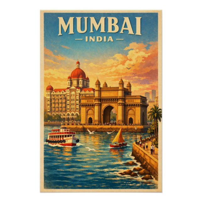 Póster Mumbai, India, in a classic retro (Frente)