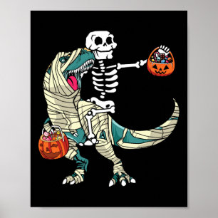 Poster Múmia de Esqueleto Montando Dinossauro T Rex Hallo