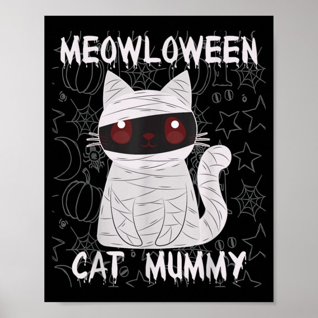Poster Múmia de Gato Preto Halloween (Frente)