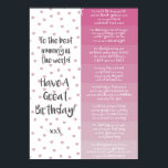 Poster Mummy Birthday Coupons<br><div class="desc">Este design cor-de-rosa com 8 doces rimas,  faria o presente perfeito para uma criança dar à sua múmia.</div>