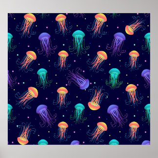 Poster Mundo de águas-vivas submarinas: padrão brilhante.