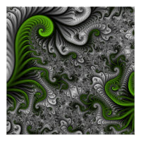 Mundo Fantasia Verde e Cinza Arte Fractal Abstrata