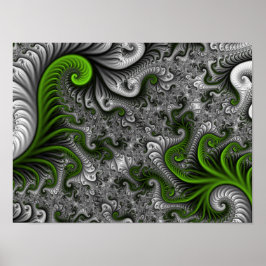Póster Mundo Fantástico Arte Fractal Abstrata Verde e Cin