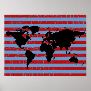 Póster mundo negro com faixas vermelho&azul