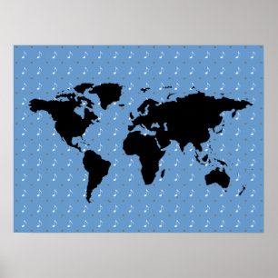 Poster mundo preto com teste padrão da música