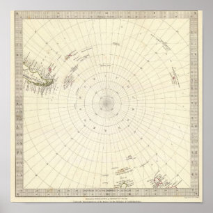 Póster Mundo, proj gnomonic VI pólo sul ao Lat de 45 S