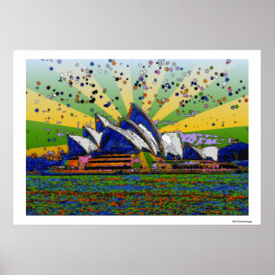Poster Mundo psicadélico: Skyline A2 de Sydney Austráli