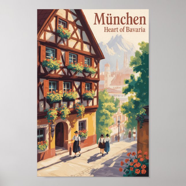Poster Munique Alemanha Baviera Ilustração Viagem Arte (Frente)