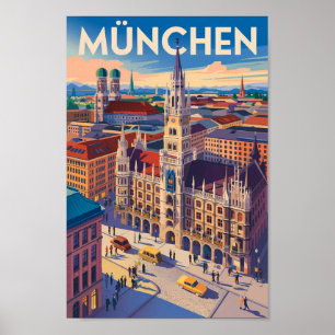 Poster Munique Alemanha Ilustração Viagem Arte Vintage