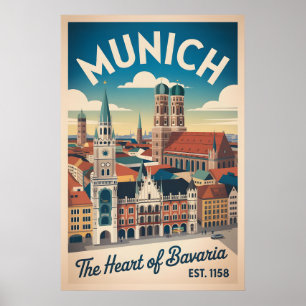 Poster Munique Alemanha Paisagem Urbana Retrô Viagem 