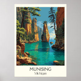 Poster Munising Michigan Vintage Pictures Rocks Art