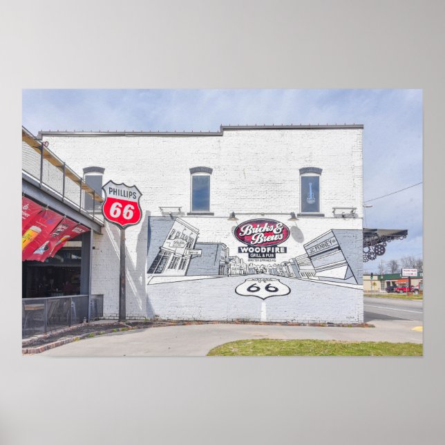 Poster Mural com Placa da Rota 66 no Kansas (Frente)