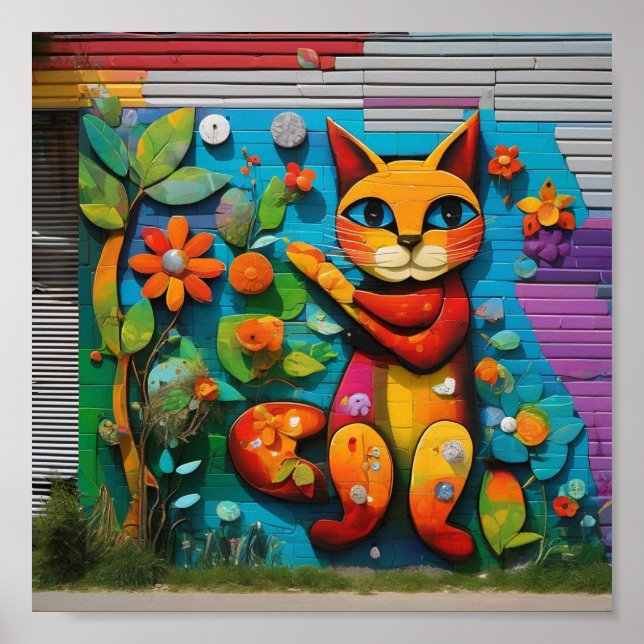 Poster Mural de Cat and Flowers (Frente)