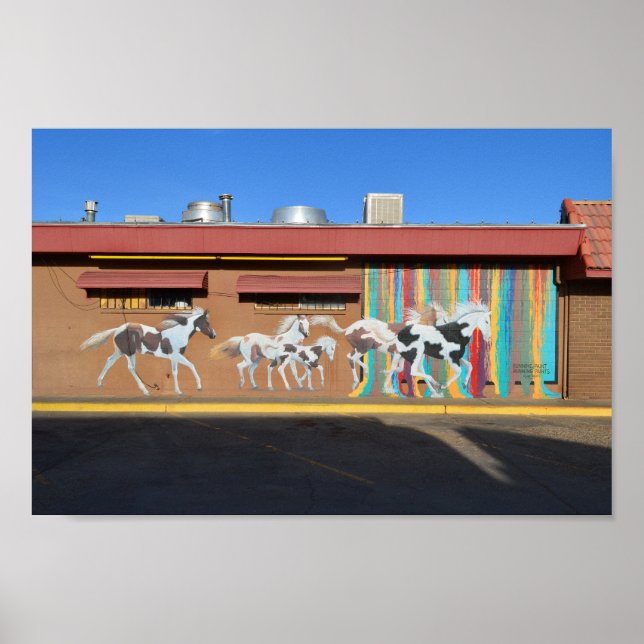 Poster Mural de Cavalos de Tintas em Execução, Tucumcari, (Frente)