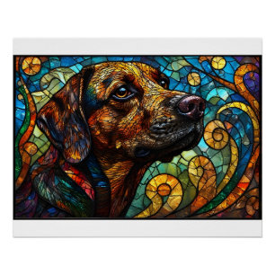 Póster Mural de Vidro Pintado de um Cão com Cores Vivas