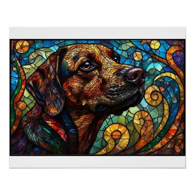 Póster Mural de Vidro Pintado de um Cão com Cores Vivas (Frente)