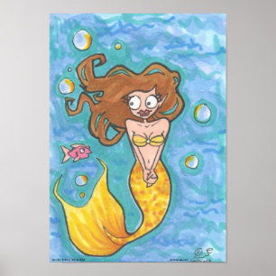 Poster Muriel Mermaid fantasia Cartoon Blue water art
