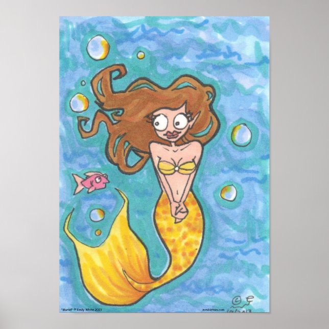 Poster Muriel Mermaid fantasia Cartoon Blue water art (Frente)