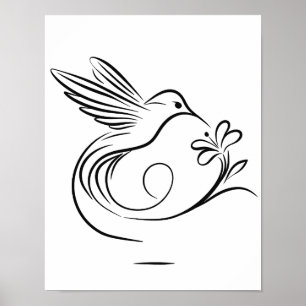 Poster Muro de Arte Elegante de Hummingbird e Flor