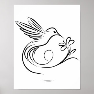 Poster Muro de Arte Elegante de Hummingbird e Flor