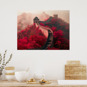 Poster Muro de excelente da China no outono - Vermelho Cê
