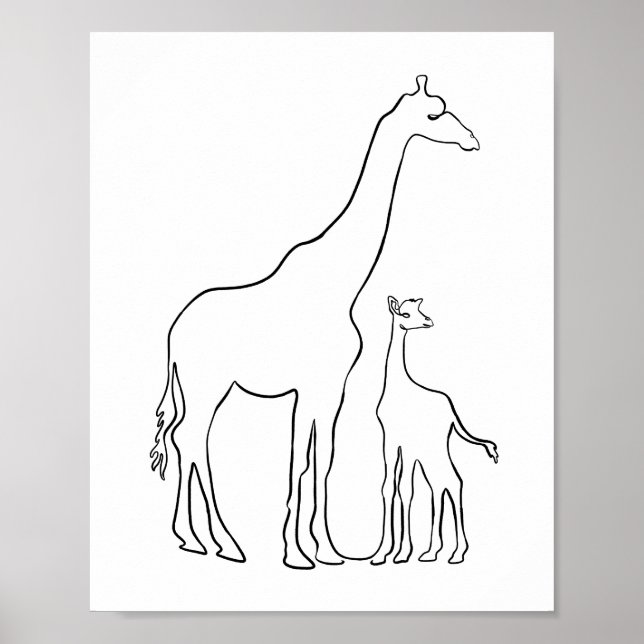 Poster Muro de Nursery da Mãe e Bebê Girafa (Frente)