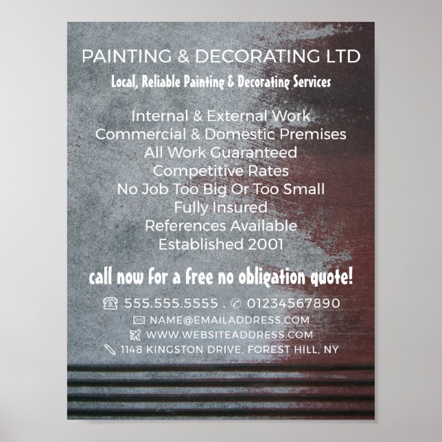 Poster Muro Pintado, Pintor e Decorador de Grunge (Frente)