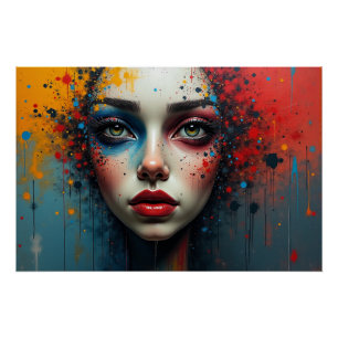 Póster Musa Colorburst - Retrato Abstrato vibrante de um