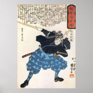 Poster MUSASHI Miyamoto com dois Samura Japonês Bokken