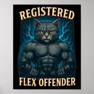 Poster Muscle Cat Registrada Flex Offender Engraçado Gym