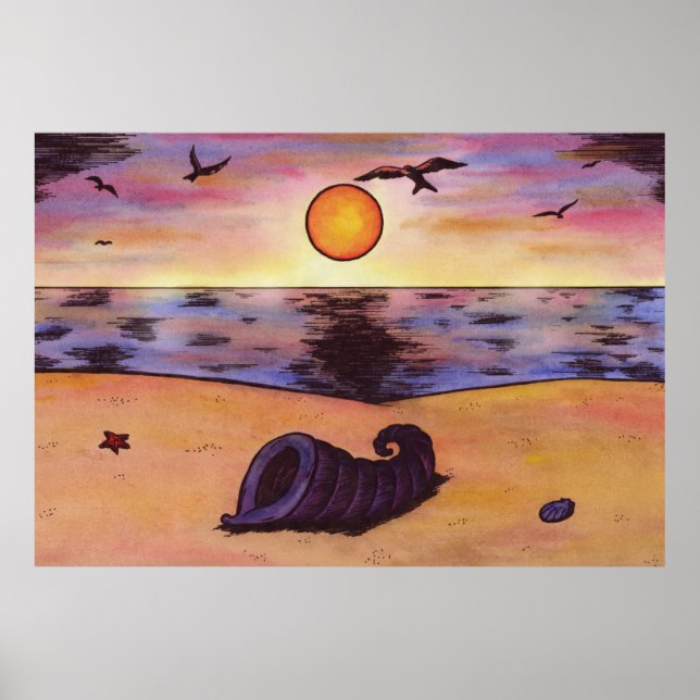 Poster musculatura de pintura aquosa na praia durante o p (Frente)