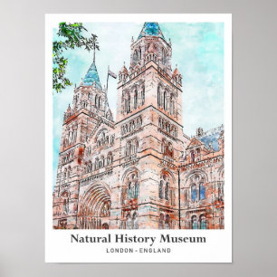 Poster Museu de História Natural de Londres Viagem Waterc