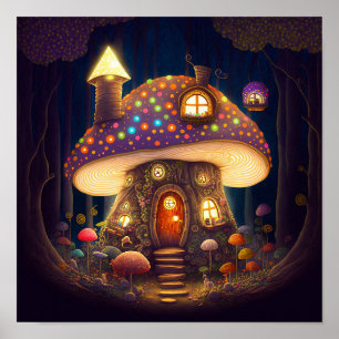 Poster Mushroom House Fantasy Art