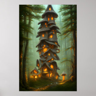 Poster Mushroom House Forest Fantasy Art