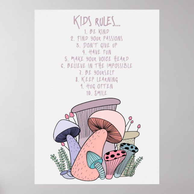 Poster Mushroom Hunter Mushroom E Regras Para Crianças (Frente)