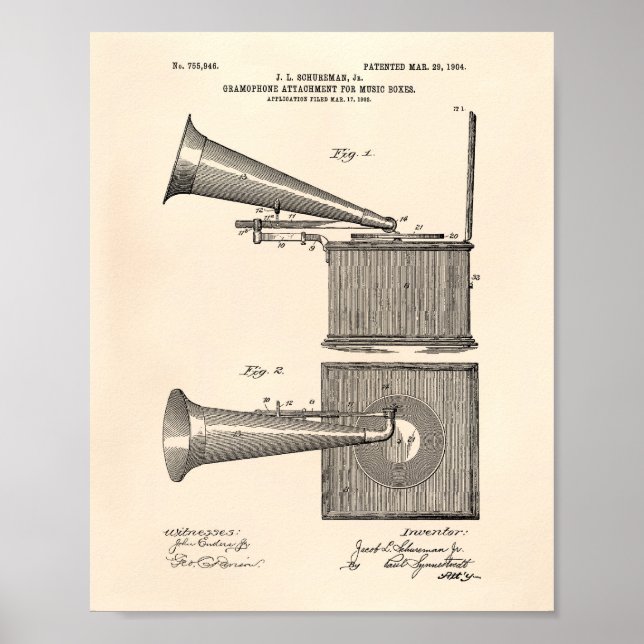 Poster Music Boxs 1904 Patent Art Old Peper (Frente)