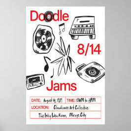 Poster Music Doodle Art Print Retro Vinyl, Cassette