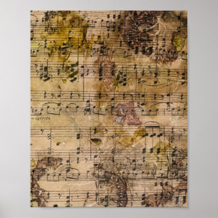 Poster Music Floral Grunge Decoupage Botanical 