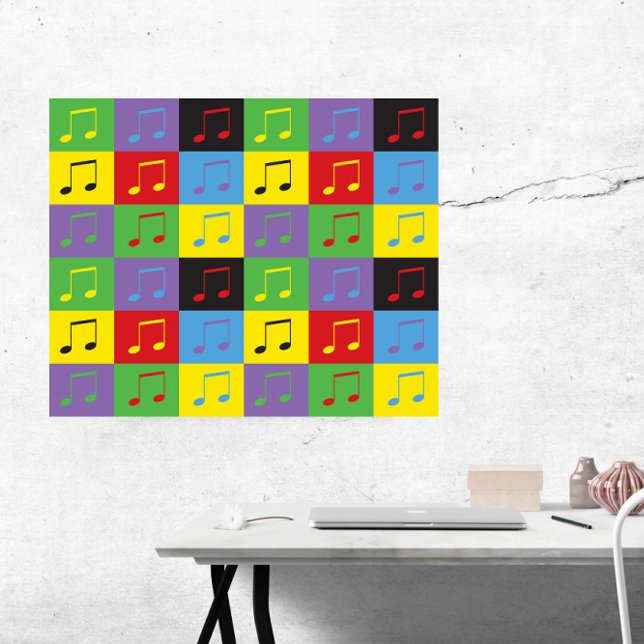 Poster Music Notes 8º Padrão de Arte Pop (A fun poster featuring a pop art pattern of 8th music notes)