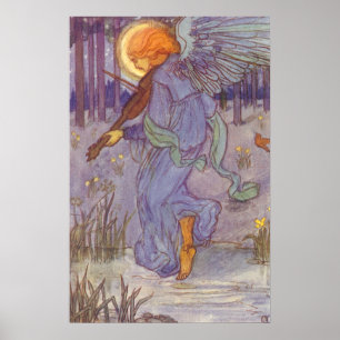 Póster Música Angelical Tocando um Violino, Música Vintag