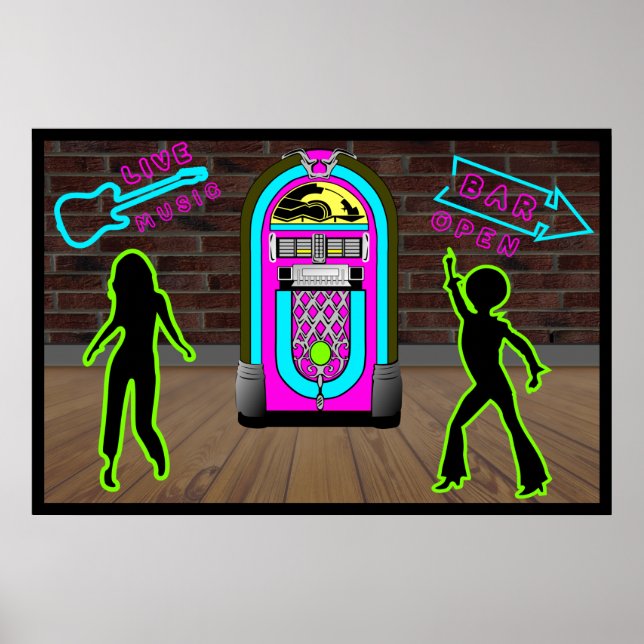 Poster música ao vivo num bar com jukebox (Frente)